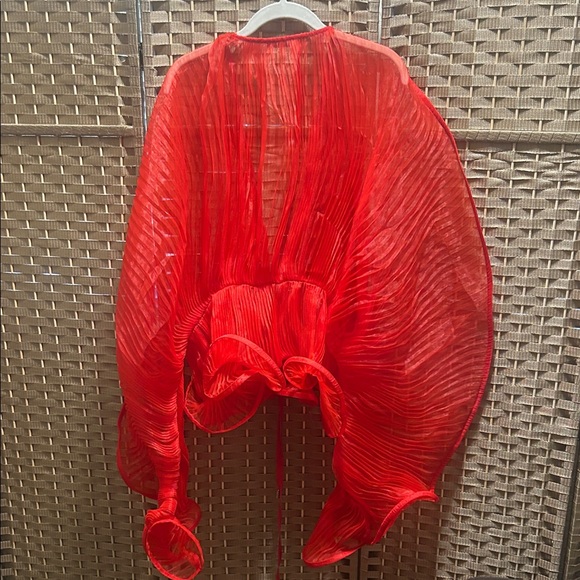 WynneLayers Red Pleated Draped Cape Jacket - Picture 7 of 8